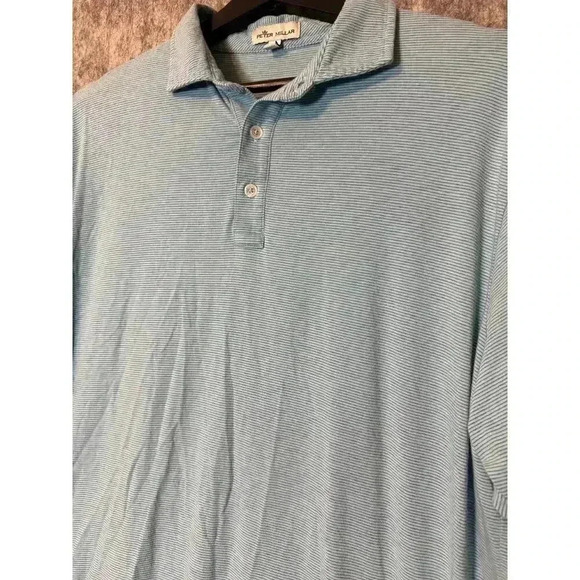 Peter Millar Blue Striped Golf Polo - Large - Picture 2 of 6